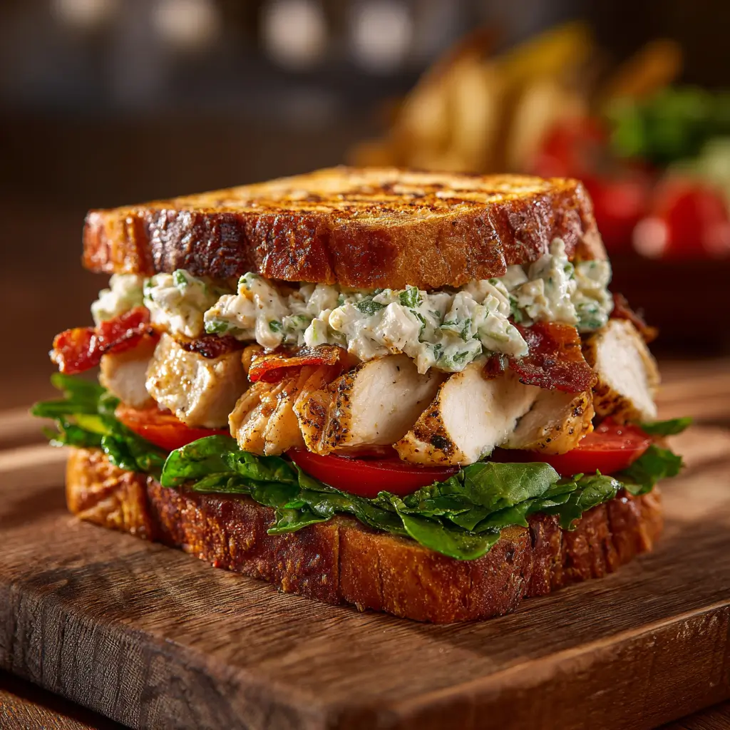 BLT Sandwich with grilled chicken and chicken salad