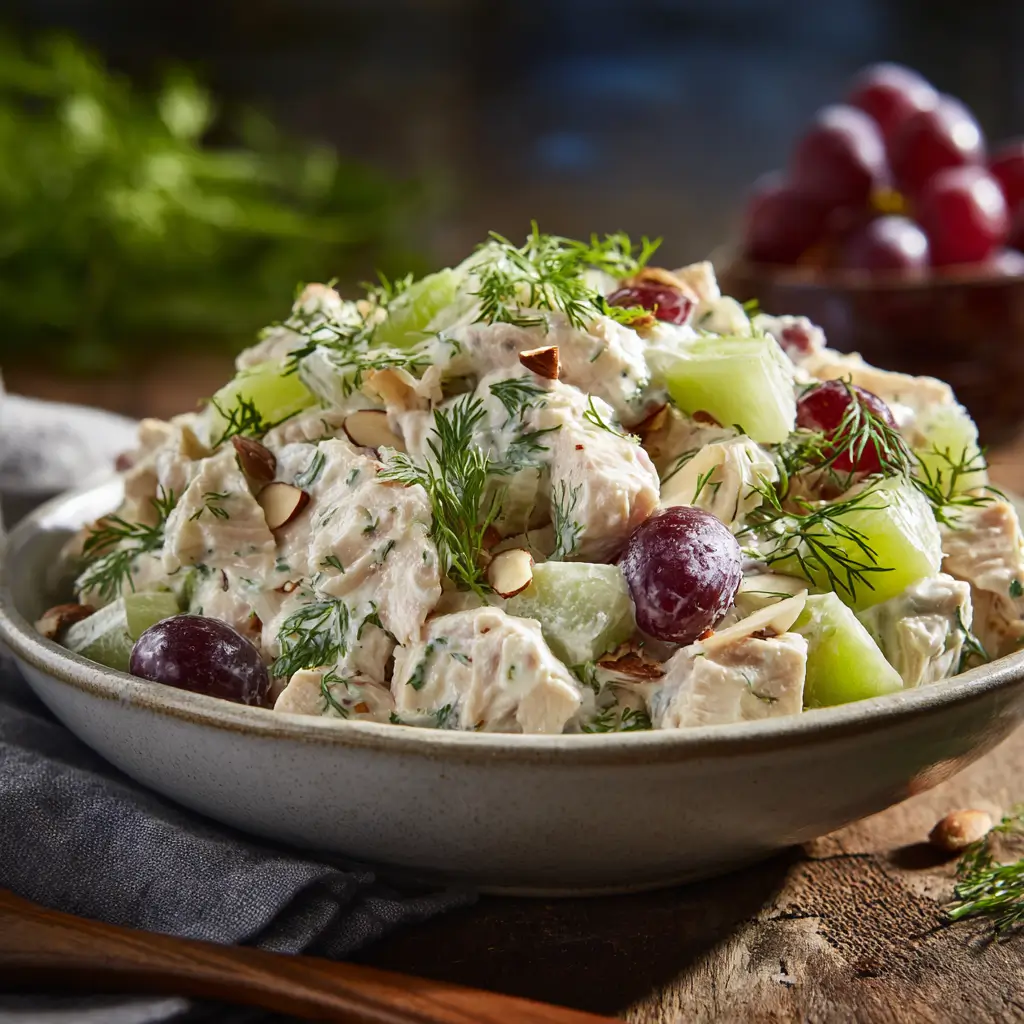 Creamy chicken salad with fresh ingredients