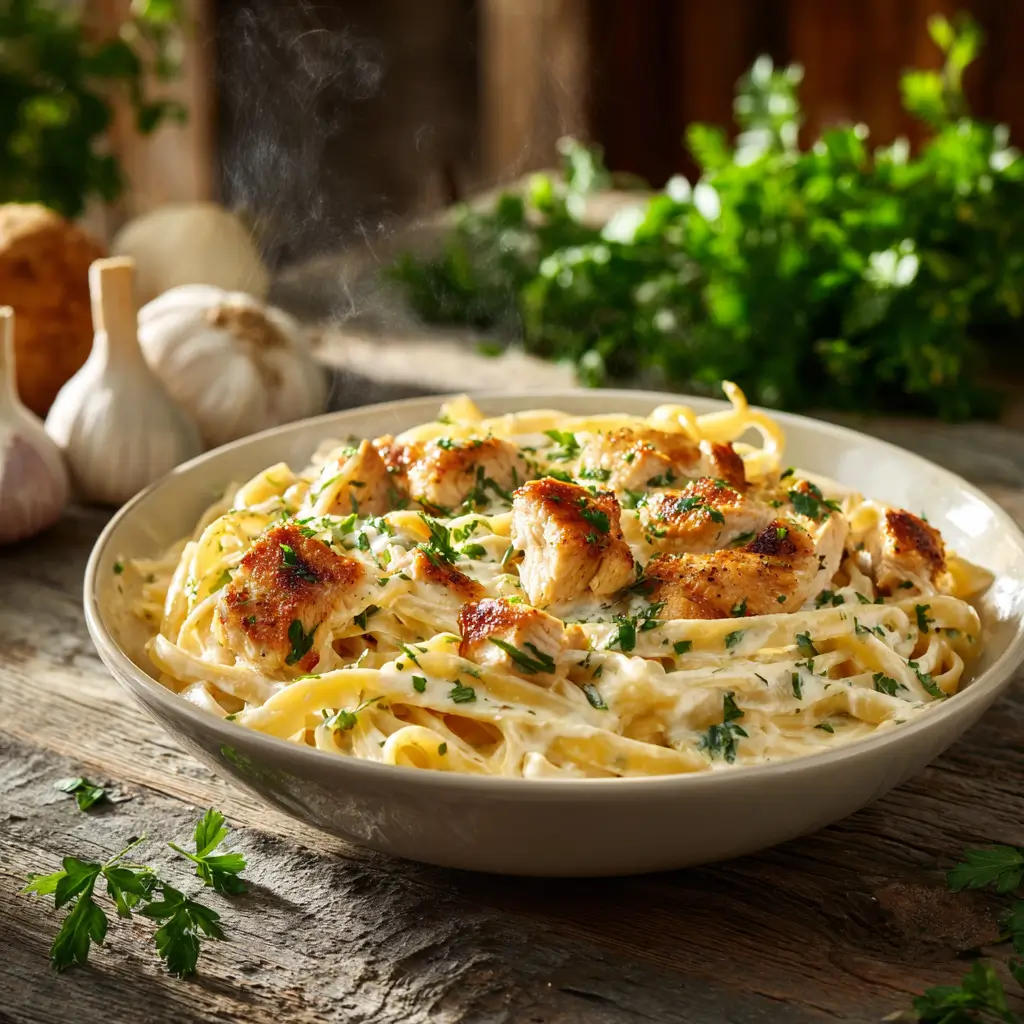 Healthy chicken alfredo recipe with Greek yogurt sauce