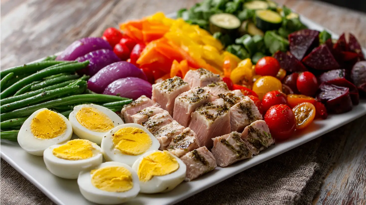 Tuna Niçoise Salad on white platter