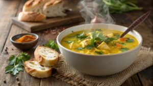Bowl of Anti-Inflammatory Turmeric Chicken Soup