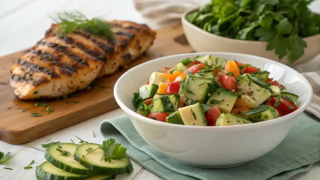 Serving suggestion for California Roll Cucumber Salad