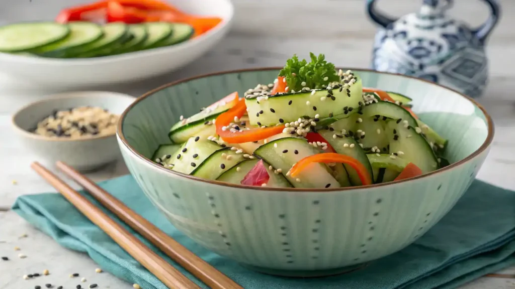 Plated California Roll Cucumber Salad