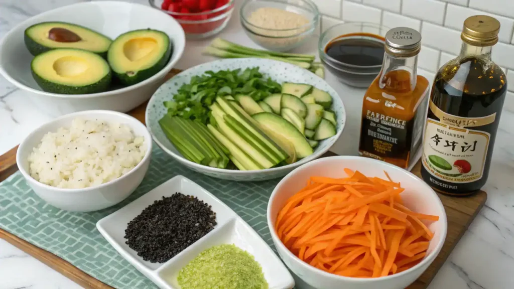 Ingredients for California Roll Cucumber Salad