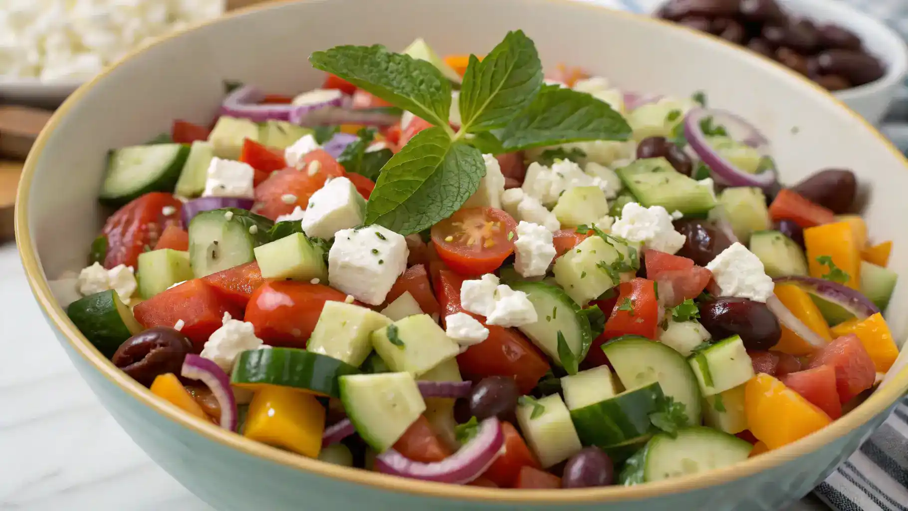 Freshly prepared Chopped Greek Salad in a bowl
