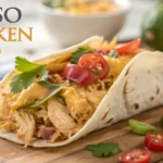 Close-up of QUESO CHICKEN TACOS