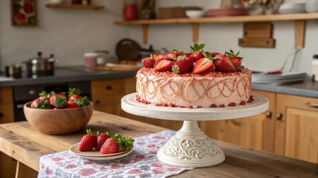 Delicious Strawberry Cake ready to be served