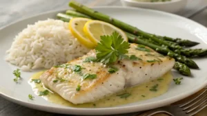 Zesty Lemon Butter Fish Fillet with sides