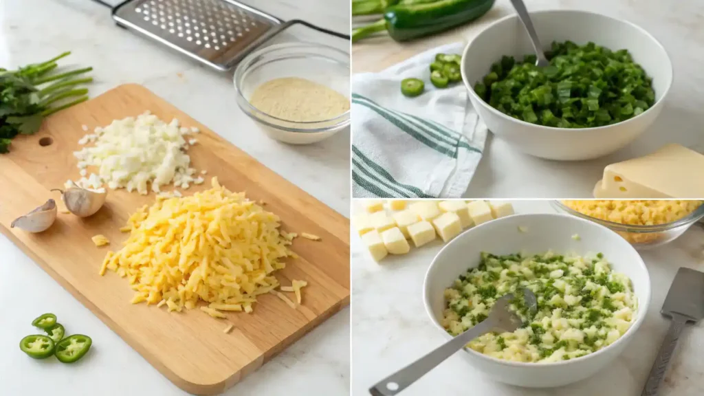 Step-by-step preparation of green chile garlic cheese