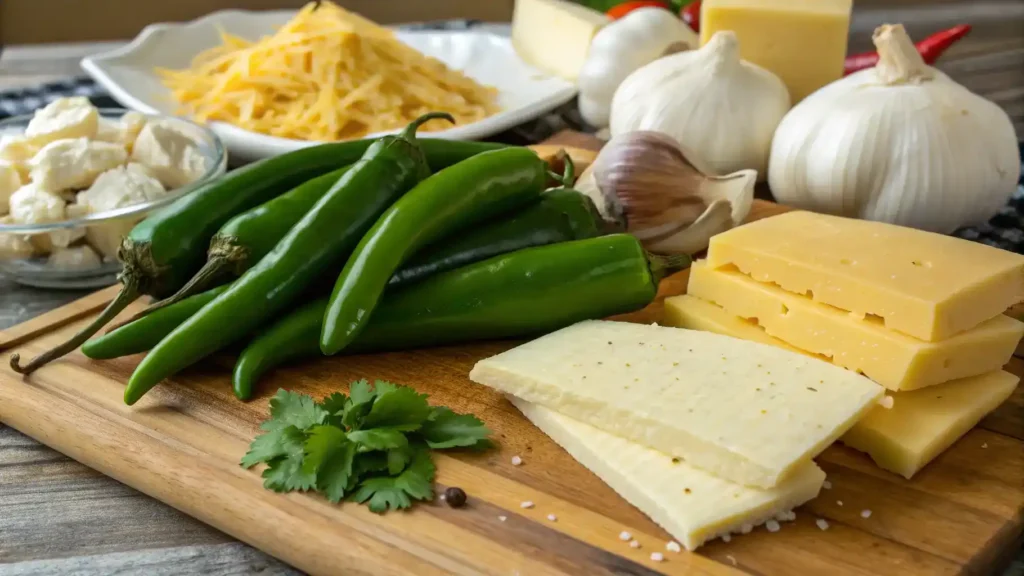 Ingredients for green chile garlic cheese