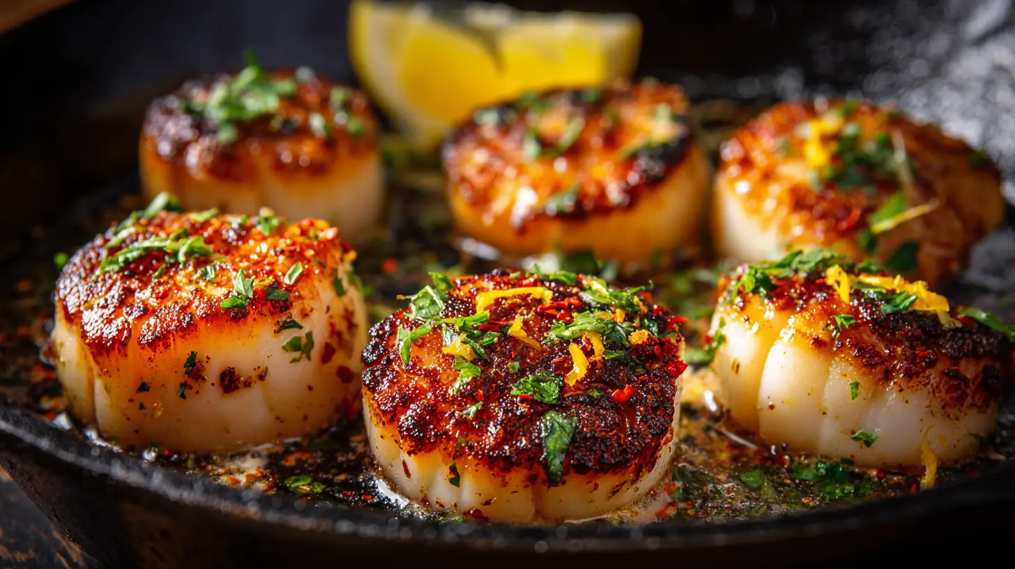 Golden seared scallops in spicy Cajun cream sauce