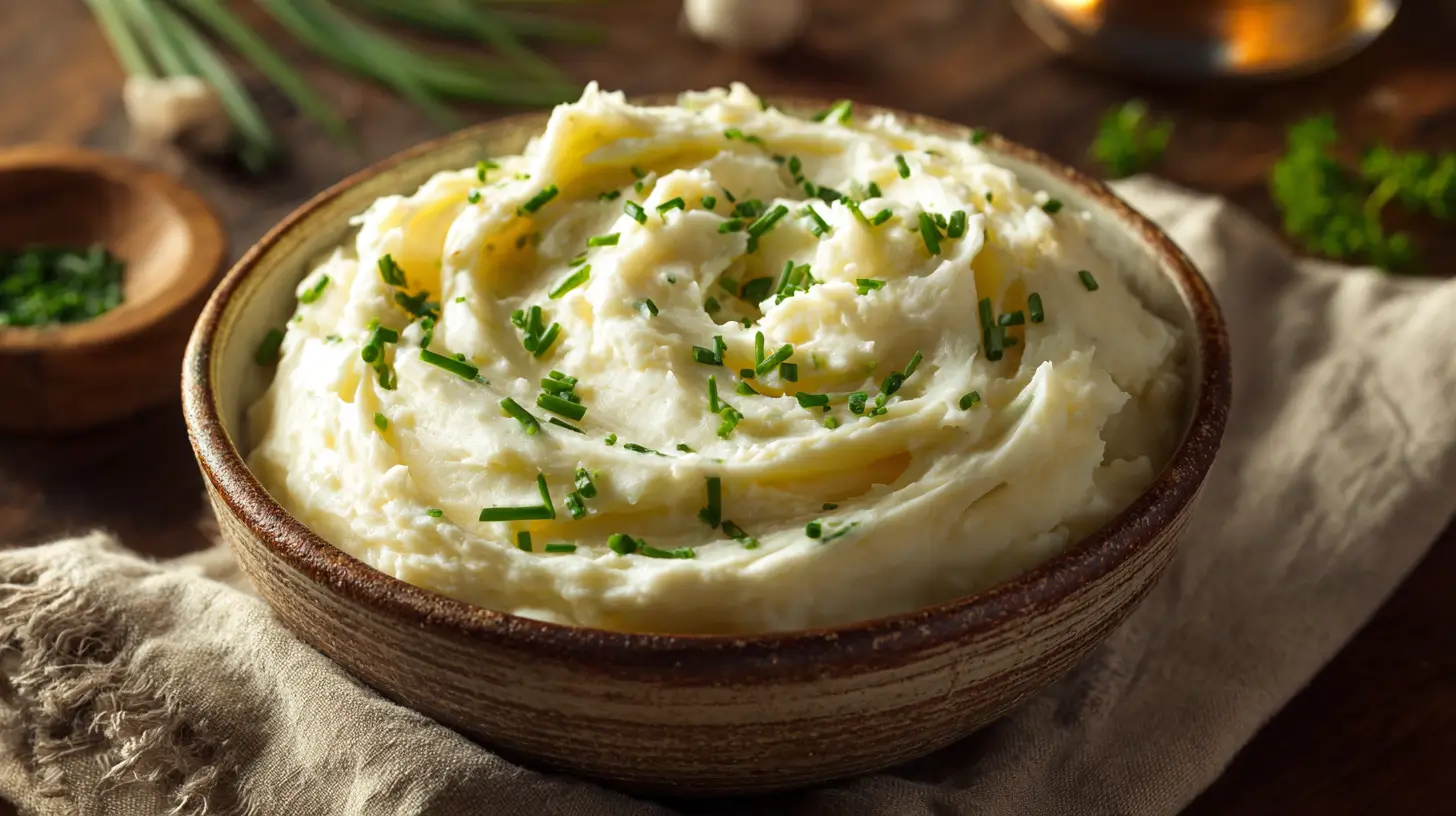 Potatoes with cream cheese and sour cream in bowl