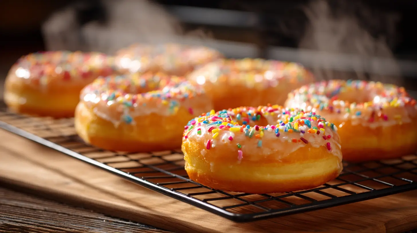 Homemade baked donuts with glaze and sprinkles