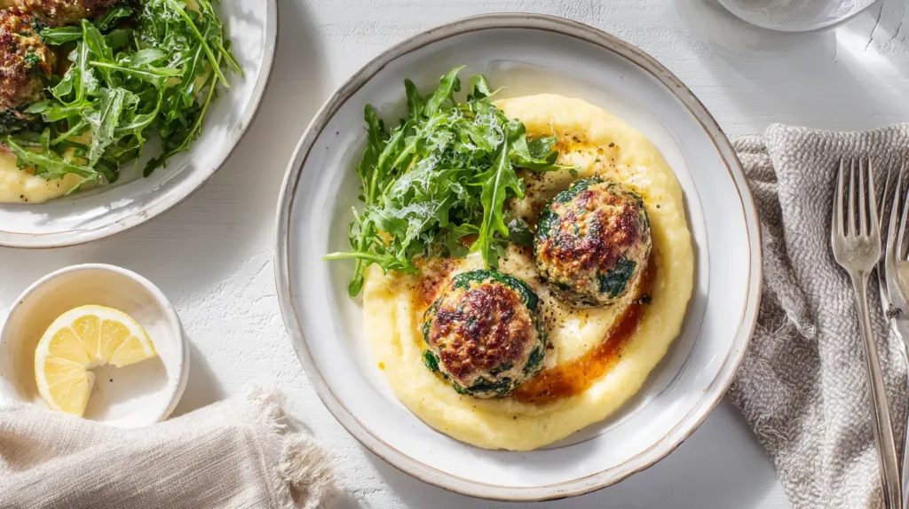 Spinach Garlic Meatballs Stuffed with Mozzarella