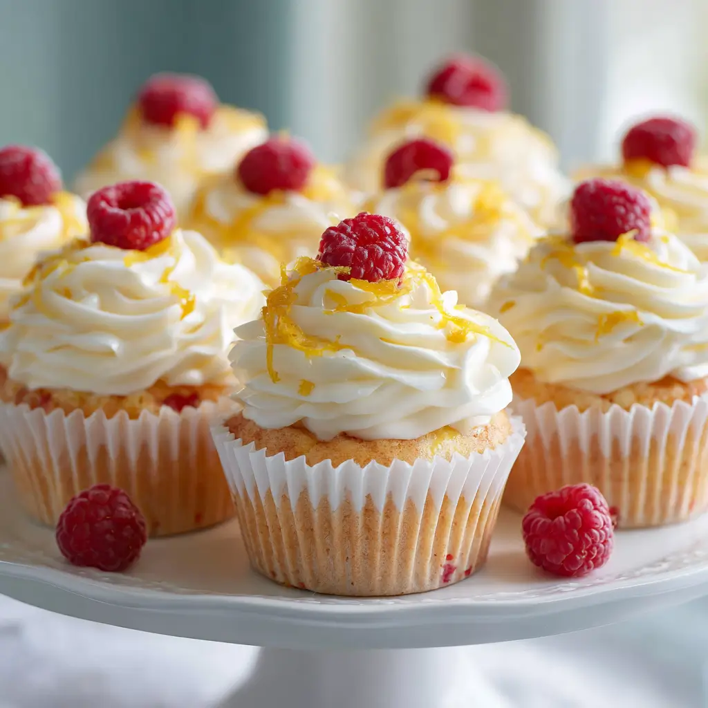 Raspberry Lemon Heaven Cupcakes with lemon zest and fresh raspberries