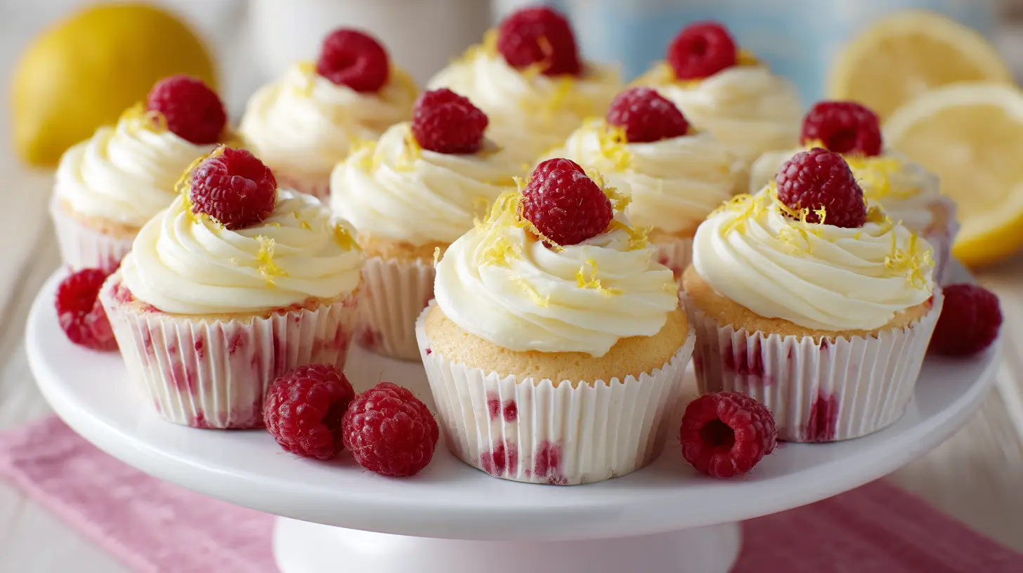 Raspberry Lemon Heaven Cupcakes with lemon zest and fresh raspberries