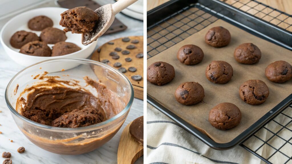 Visual guide showing steps to make brownie bombs from start to finish.
