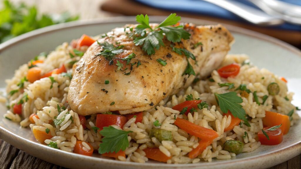 one-pan chicken and rice bake