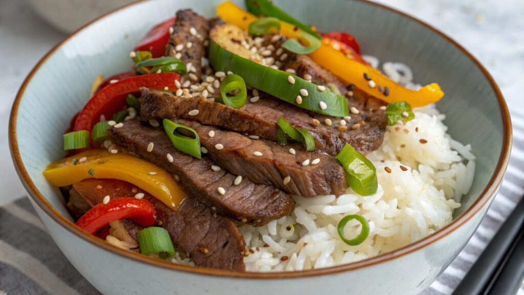 Beef and Pepper Rice Bowls