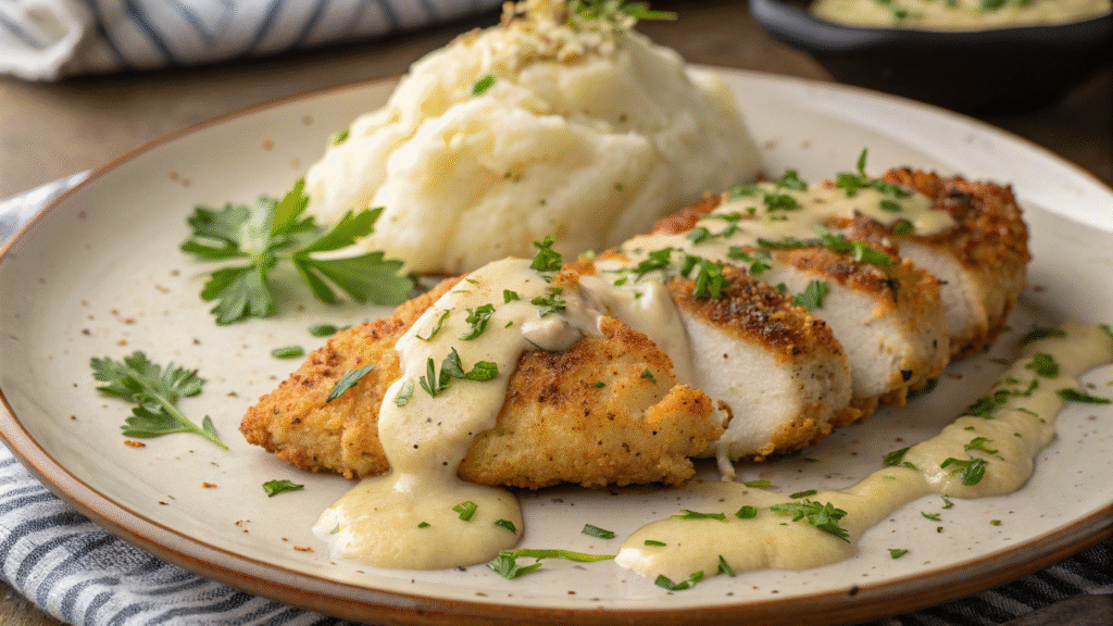 Creamy Garlic Parmesan Crusted Chicken