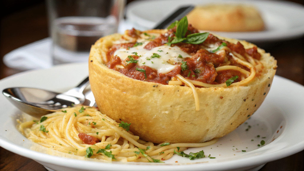Spaghetti Garlic Bread Bowls