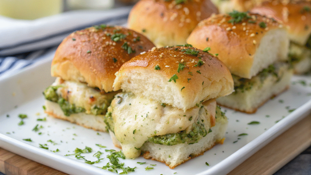 Cheesy Garlic Pesto Chicken Sliders