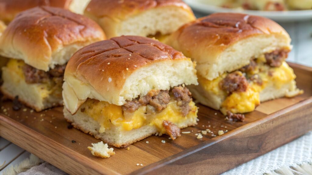 Hawaiian Roll Breakfast Sliders with Sausage, Egg & Cheese