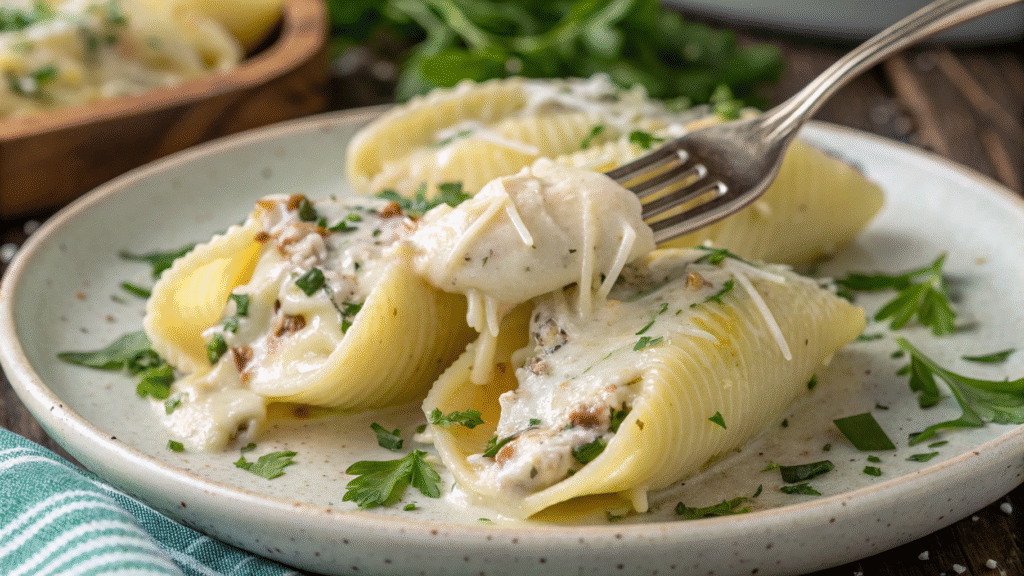 Garlic Butter Chicken Alfredo Stuffed Shells