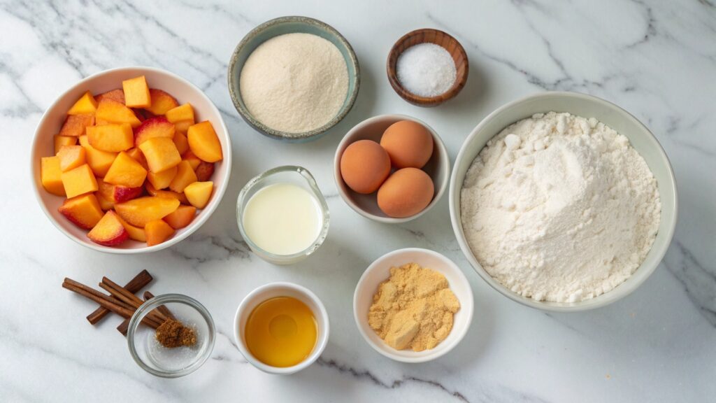 Top view of ingredients for making Fresh Peach Fritters.