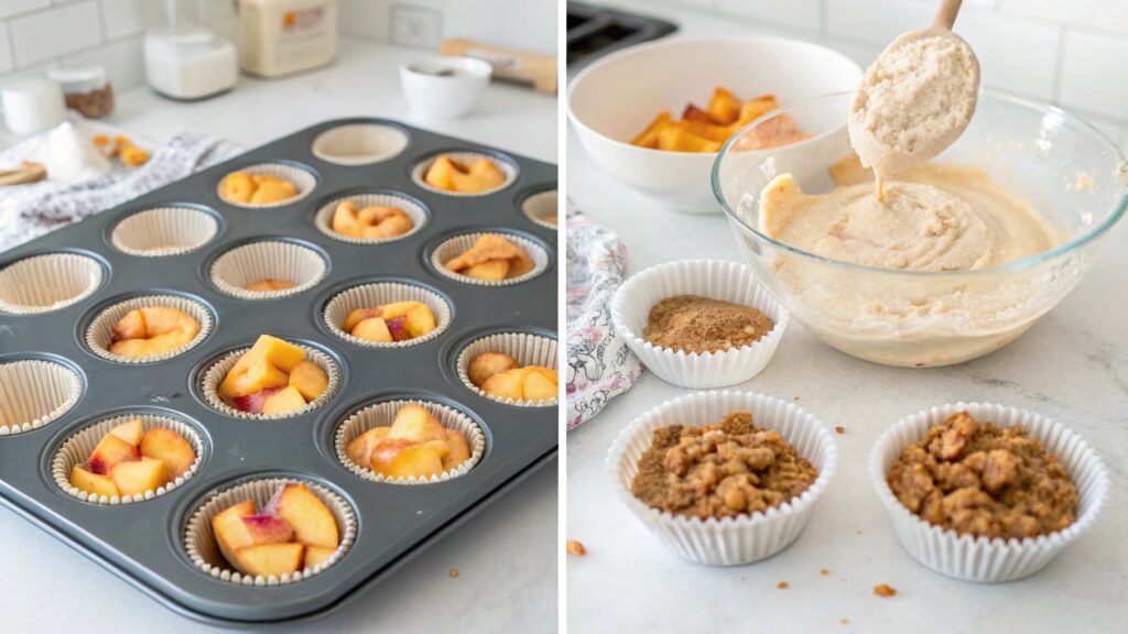 Step-by-step visuals of how to prepare Peach Cobbler Muffins.