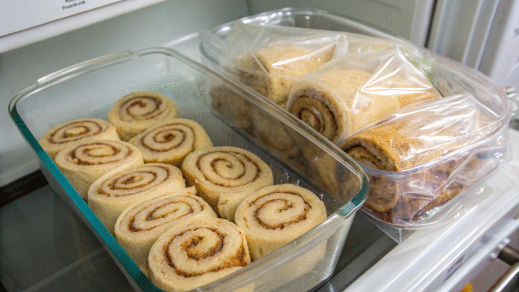 Roll-ups stored in containers and freezer bags for refrigeration and freezing.