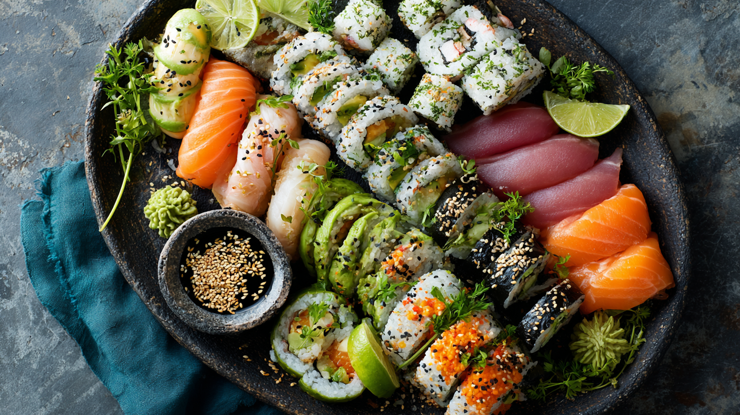 Keto sushi rolls and a low carb sushi bowl with salmon and avocado