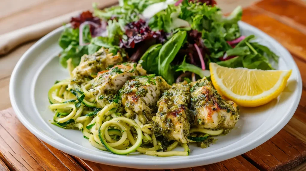 Weight Loss Zucchini Noodles with Pesto Chicken
