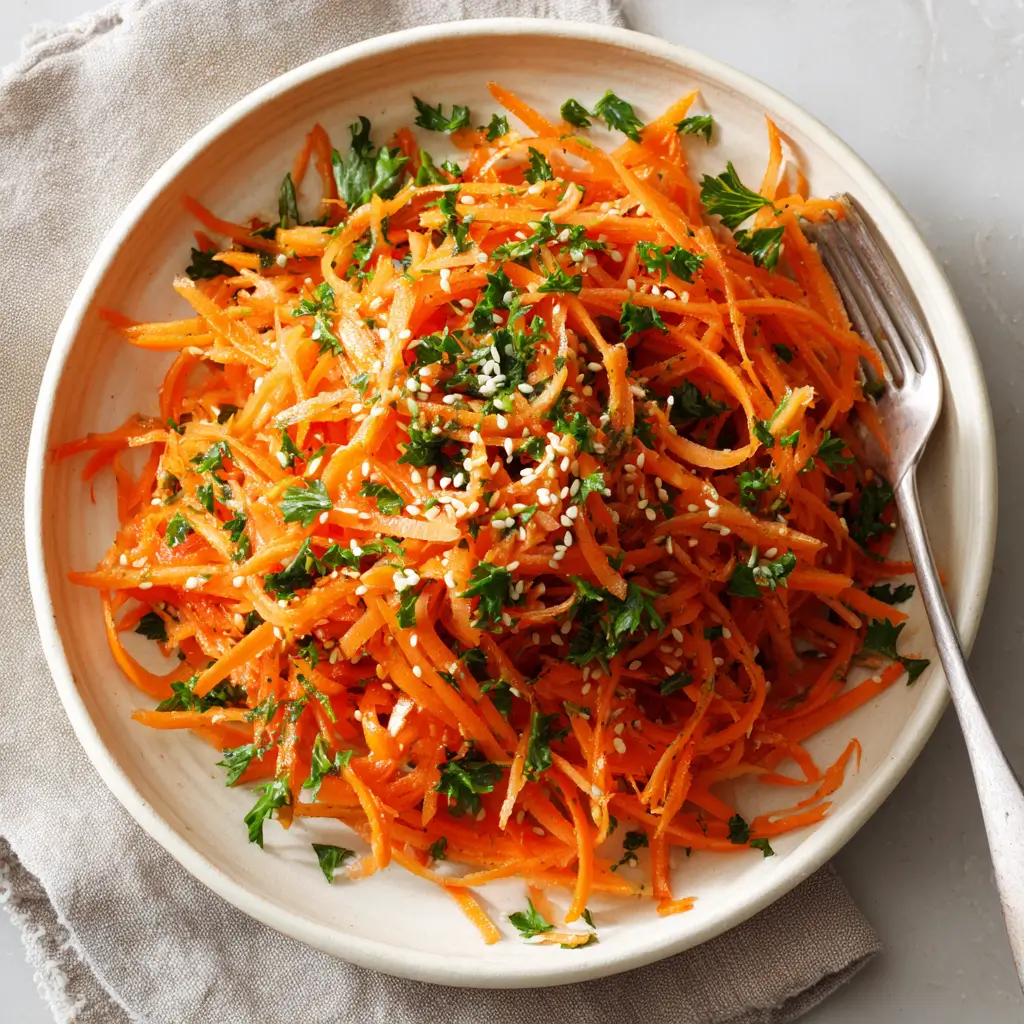Raw carrot salad with parsley and sesame seeds