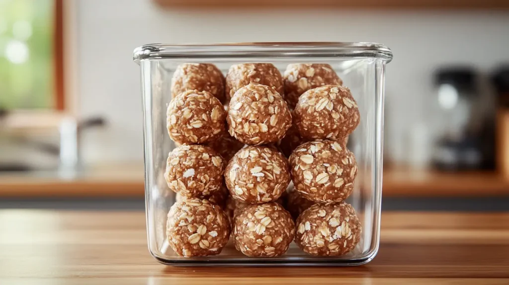 Oat balls stored in a glass container