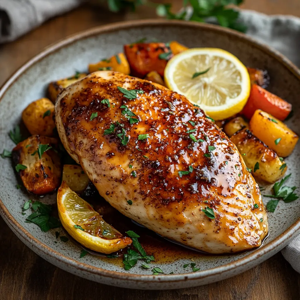 Cinnamon Queen Chicken with honey glaze and herbs
