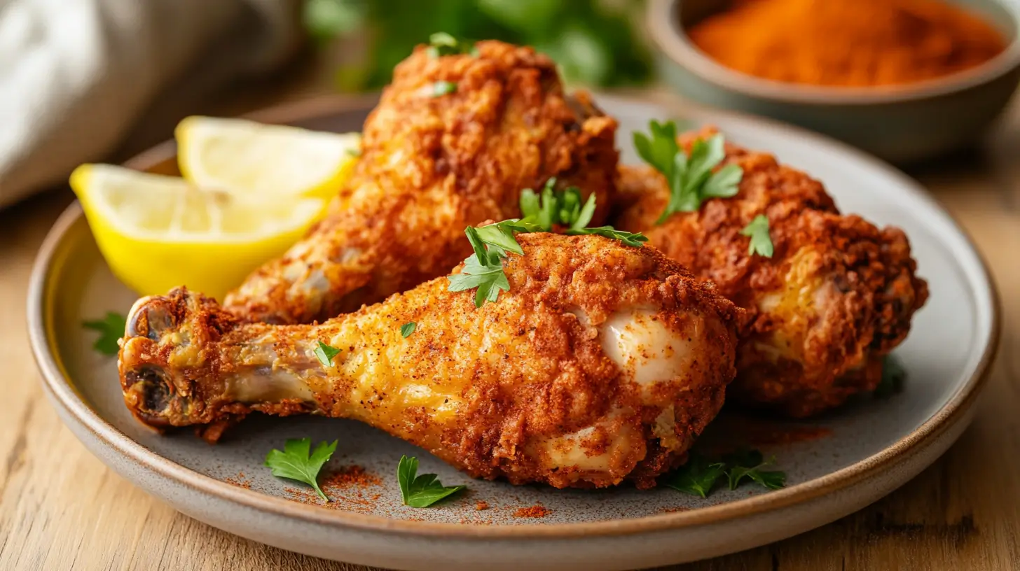 Crispy Cajun fried chicken drumstick on plate