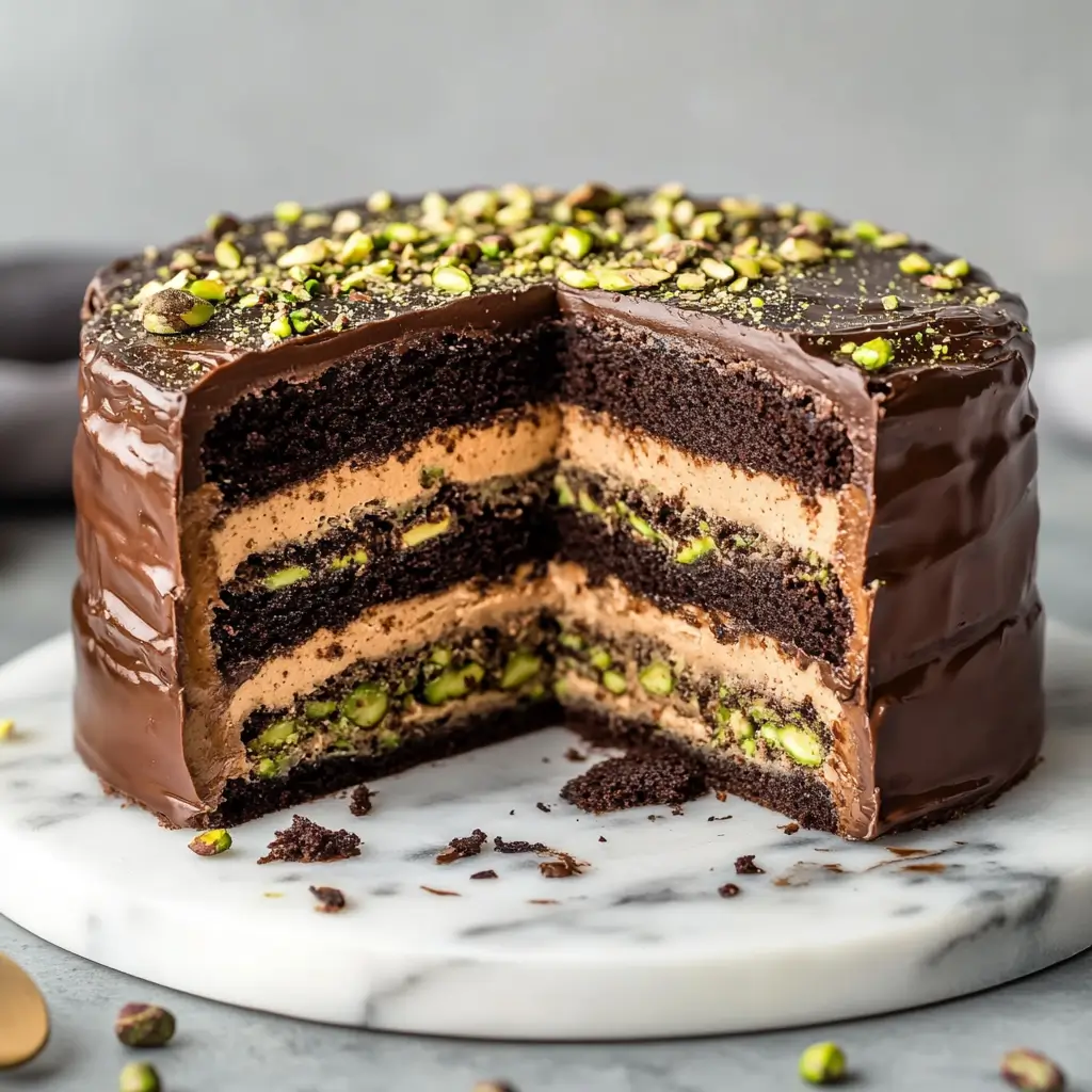 Dubai chocolate cake with pistachio and kataifi