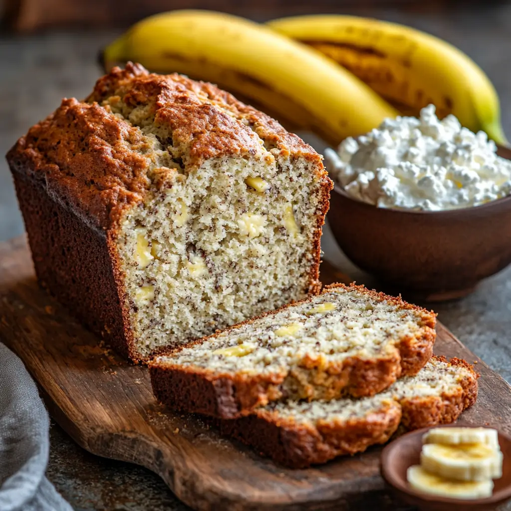 cheese banana bread with bananas and cottage cheese
