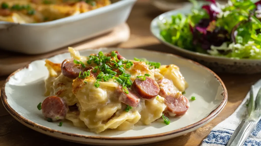Crockpot Pierogi Casserole with Kielbasa