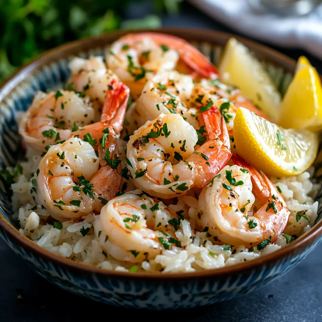 garlic butter shrimp bowl with herb rice