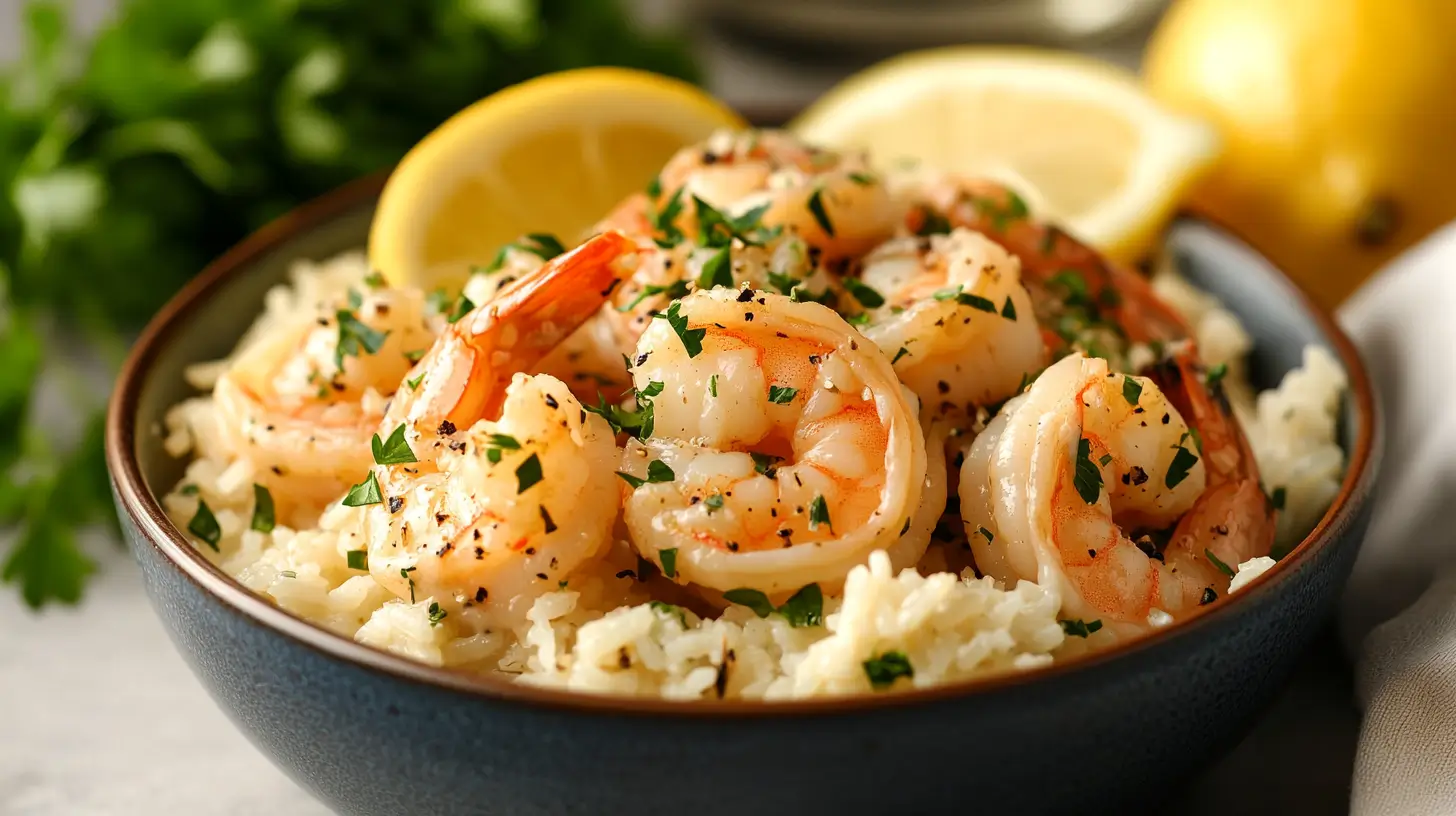 Creamy garlic butter shrimp bowl with herb rice