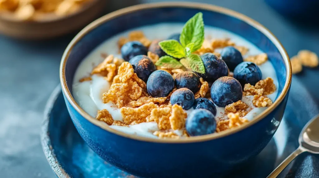 BlueBerry Cinnamon Toast Crunch breakfast bowl with yogurt and berries