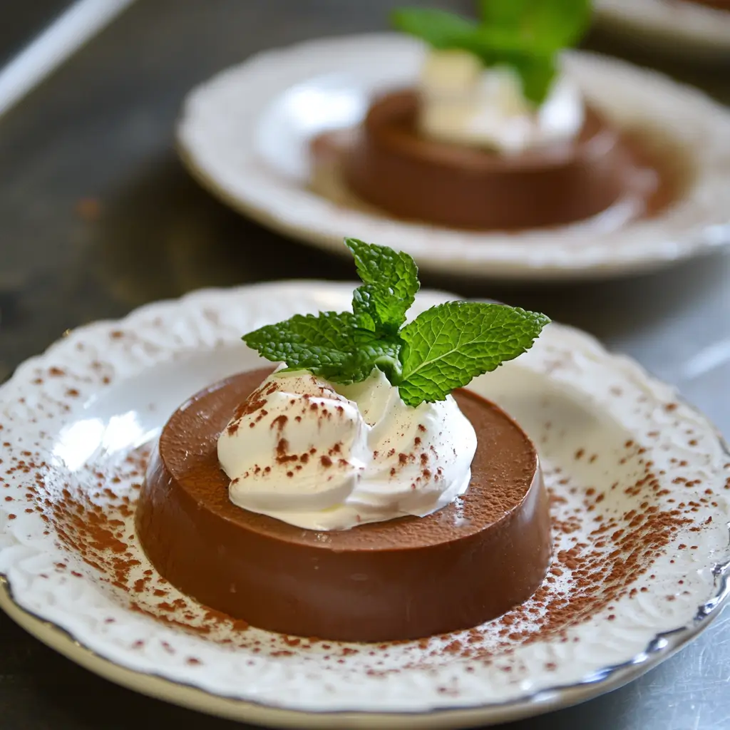 Chocolate pier on plates with yogurt and mint