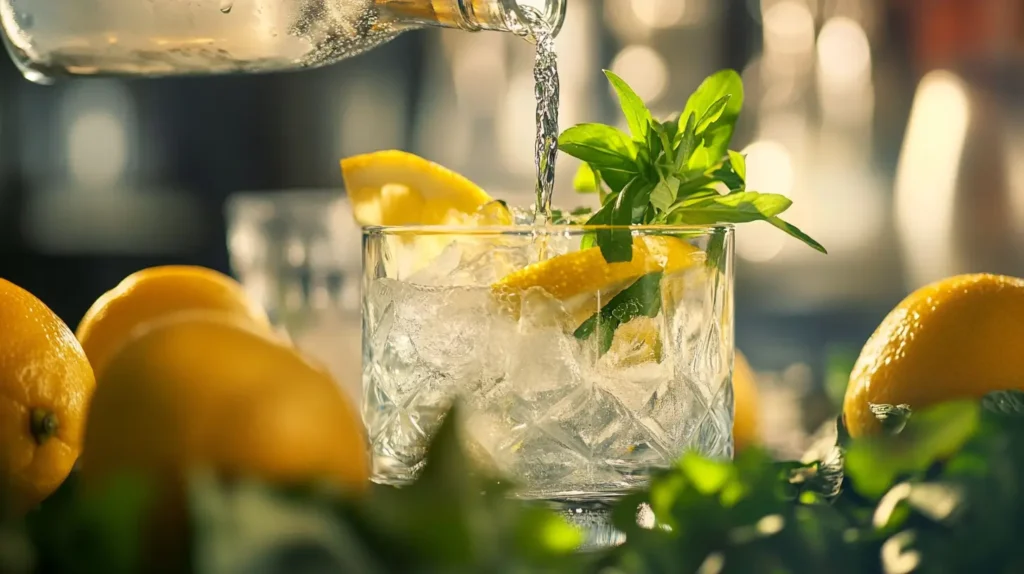 Pouring Deep Eddy Lemon Vodka into cocktail shaker