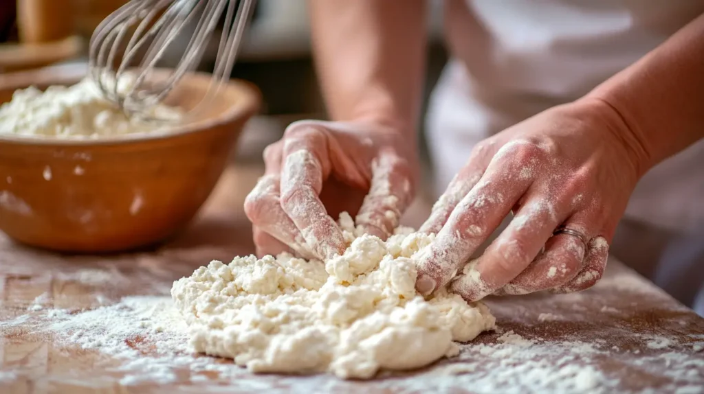 Shaping cottage cheese bagel dough by hand