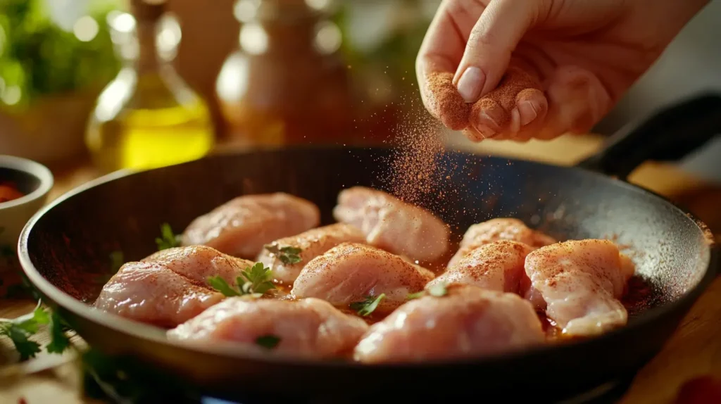 Seasoning chicken with cinnamon and spices