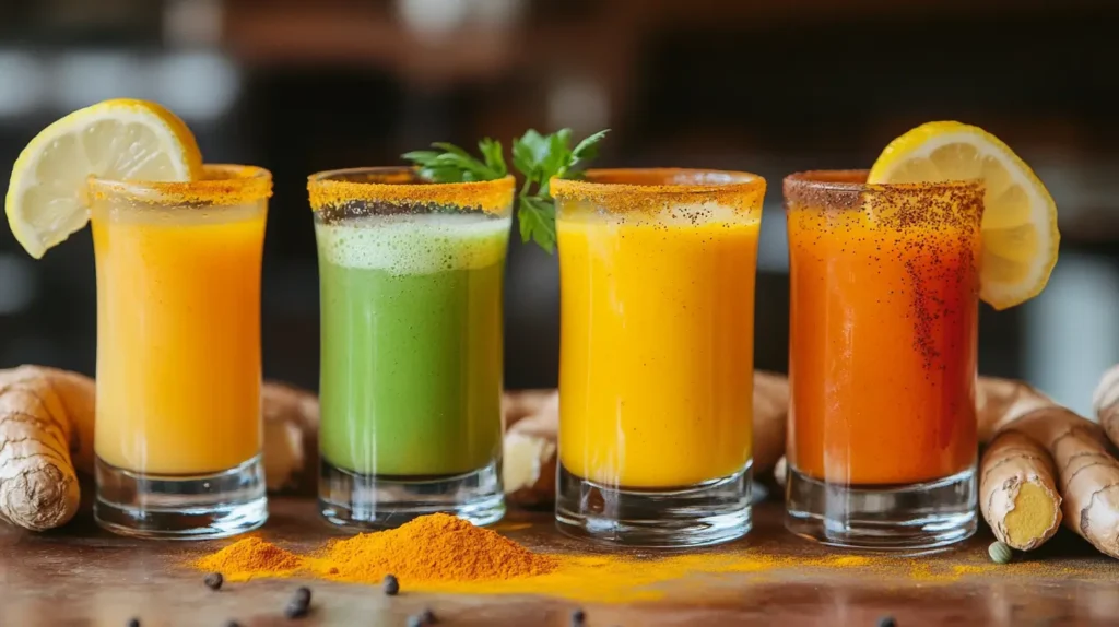 Wellness shots with lemon, ginger, and turmeric