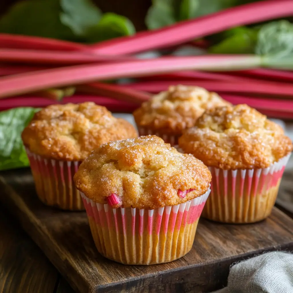 Rhubarb muffins with cinnamon sugar topping