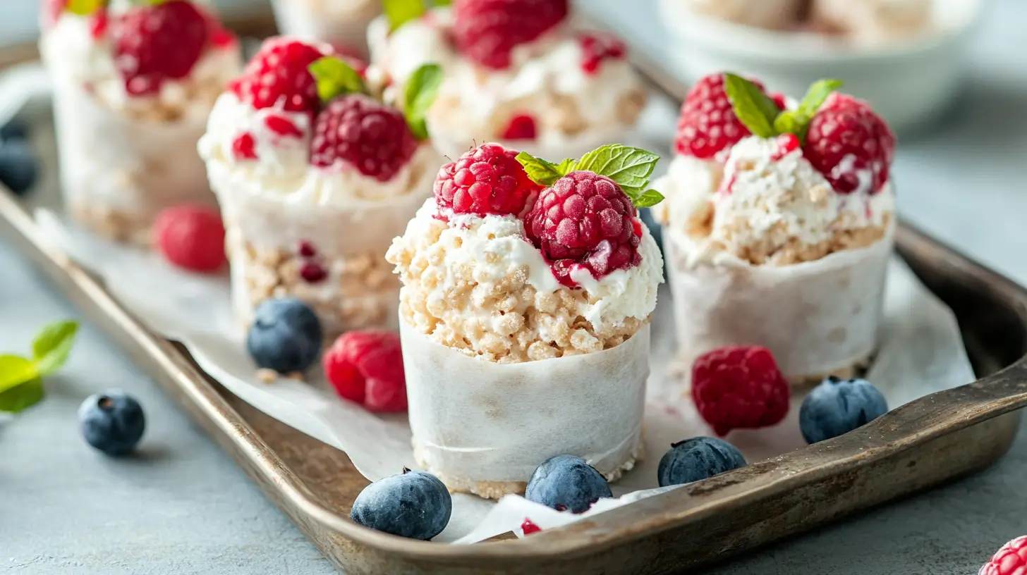 Stack of rice krispie ice cream sandwiches with sprinkles